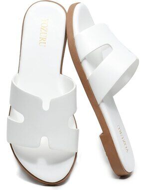 🆕Women's White Flat Sandals Open Toe Dressy Summer Sandals Comfortable